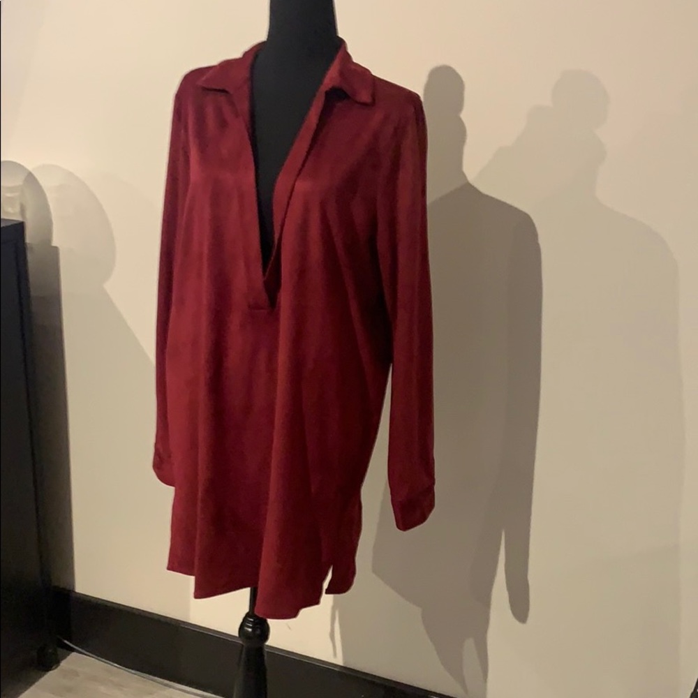 Fuax suede merlot collar shirt